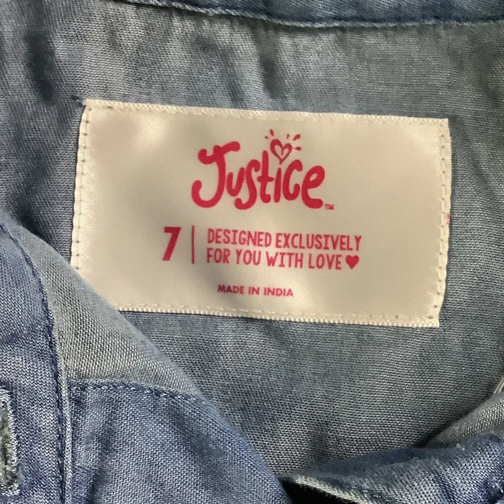 Justice Button Down Shirt‎ Girls 7 Blue Chambray Tie Front Casual School